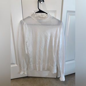 CeCe Antique White Ruffle Mock Neck Sweater size M